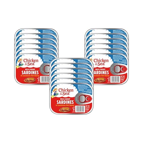 Chicken of the Sea Wild Caught Sardines in Louisiana Hot Sauce, 3.75 oz Cans, 18-Count – High Protein Nutritional Powerhouse Canned Sardines – Perfect in Any Dish or as Ready to Eat Meals