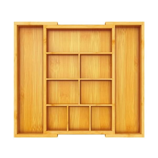 Pipishell Bamboo Expandable Drawer Organizer, Adjustable Silverware Organizer with Removable Dividers, Cutlery Tray Perfect for Kitchen, Bathroom, Office, Bedroom