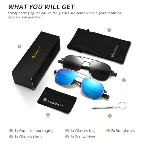 Image of SUNGAIT Men's Military Style Polarized Pilot Aviator Sunglasses - Bayonet Temples