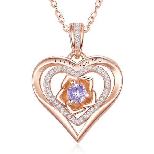 Collier en argent 925 d'exception et pendentif cœur or rose serti d'une pierre