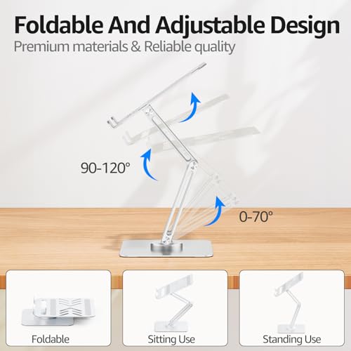 urmust Laptop Stand, Aluminium 360° Rotating Laptop Stand for Desk Sit-Stand Riser up to 12.99", Foldable Laptop Riser for Collaborative Work, Compatible with MacBook Pro, All Laptops 10"-17" - Image 4