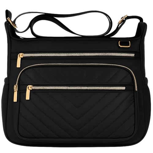Oaboia Women's Crossbody Purse with Built in Wallet, Large RFID Anti-Theft Travel Purse for Women, Lightweight Quilted Shoulder Bag with Multiple Pockets & Key Holder for Daily Commuting, Work, Black