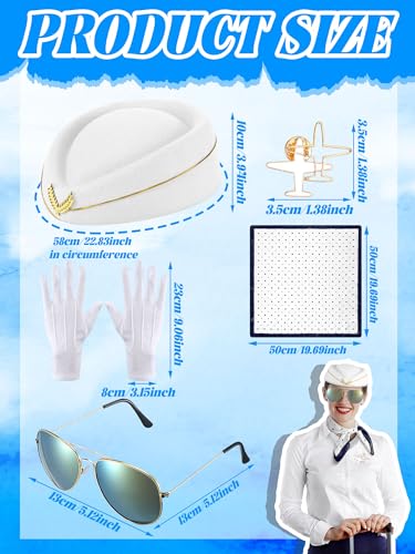 Bencailor 7 Pcs Christmas Women Flight Attendant Costume Accessories Stewardess Outfits Bellhop Hat Scarf Sunglasses Gloves
