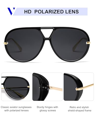 Image of VANLINKER Oversized Trendy Polarized Aviator Sunglasses for Women Men Retro Round Sunglasses Vintage Shield Shades VL9798