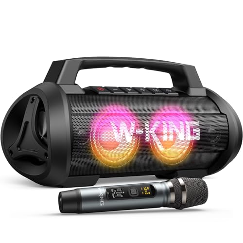 W-KING Portable Bluetooth Speaker with Wireless Microphone, 120W Peak 70W RMS Waterproof Bluetooth Speakers with Subwoofer Outdoor Speakers Bluetooth Boombox/42H/Bass Up/DSP/Stereo Pairing/Power Bank