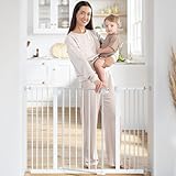 Picture of Comfy Cubs Baby Safety Gate with 3 Extensions - Adjustable 42" x 1.9" x 30" Q195 Steel Doorway Barrier - Powder-Coated Finish for Stairs and Doorways - Walk-Through Design Pet Gate - White