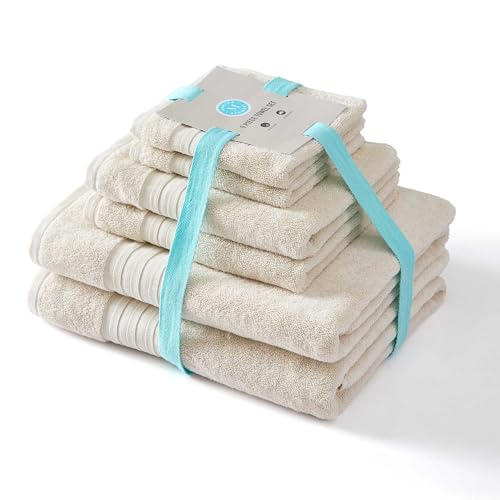 Martha Stewart - Bath Towels, Soft & Absorbent 100% Cotton Towels, Plush 700 GSM, 6-Piece Bathroom Towel Set with Textured Dobby Weave (Skyland Manor Beige) by Martha Stewart - Image 3