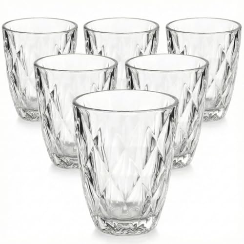 Jogo 6 Copos de Vidro Diamante 300ml Resistente Bico de Jaca - Ideal para Água, Suco e Dri...