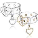 Bonuci 2 Pcs Chic Transparent Clear Belt for Women Trendy Buckle Holes Clear Waist Belt Waistband Aesthetic Wide Plastic Heart Belt for Youth Dress Jeans Shorts Pants, Silver and Gold