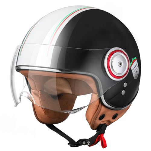 Image of Open Face Motorcycle Helmet for Adults, Half Face Moped Helmets for Men, 3 /4 Retro Vespa Helmet, Classic Vintage Motorcycle Helmet for Women, DOT Approved