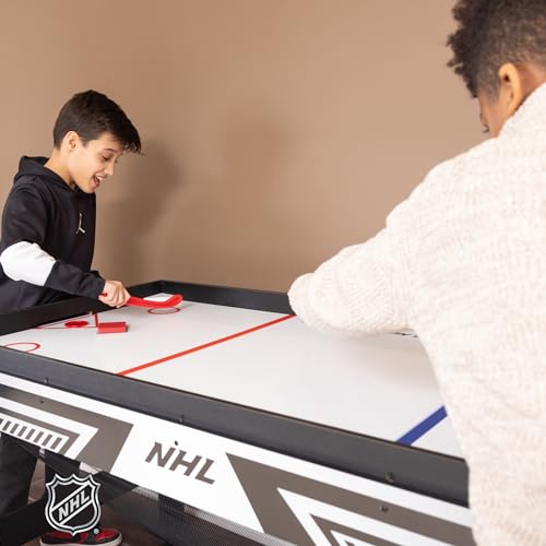 EastPoint Sports NHL 60" Hat Trick 3-in-1 Table - Air Hockey & Knock Hockey - Air Powered Surface - 60" Net - Includes All Accessories, Black/White