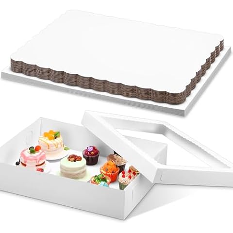 Sinload 10 Pcs 19x14x4 Inch Half Sheet Cake Boxes 5pcs Large Rectangle Bakery Boxes with 5pcs Cake Boards for Pastry Baking, Cupcakes, Donuts, Cookies, Pie Treat Packaging Cover