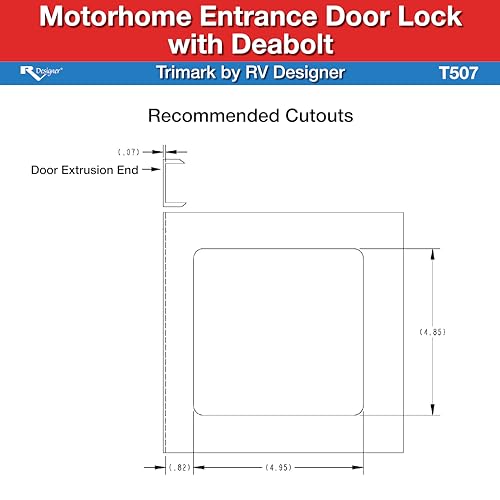 Image of RV Designer T507 TriMark Motorhome Entrance Door Lock with Deadbolt - Fit for 1.38-1.58 inch RV Motorhome Doors - Right /Left-Hand Use - FMVSS 206 Compliant (Pack of 6)