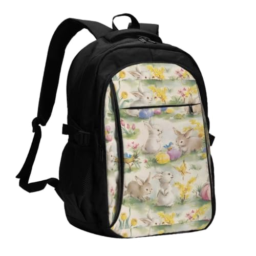 YzgWjBhd Vintage Flower Rabbit Bunny Easter USB Travel Laptop Backpack