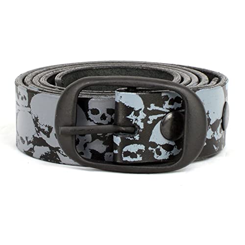 Milwaukee Leather MP7106 Men's Grey Skull Heads Black Genuine Leather Biker Belt with Interchangeable Buckle4