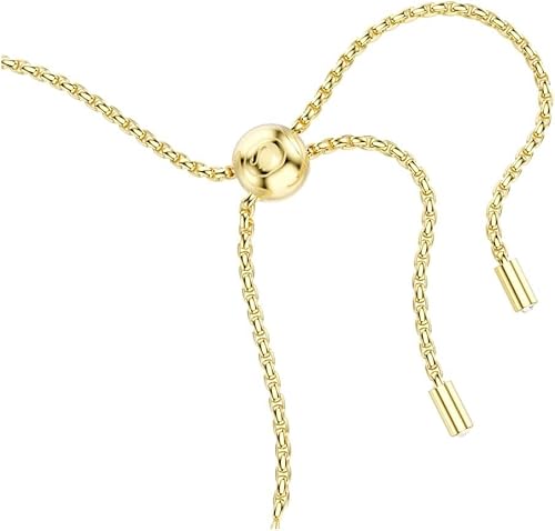 Swarovski Bracelet Tennis de la collection Matrix, avec une alternance de petits et moyens cristaux incolores de taille ronde, fermoir boule coulissante, placage de ton or - 3