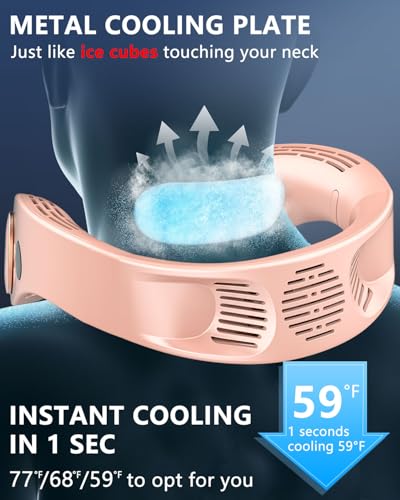 Personal Air Conditioner Neck Fan,Cordless Battery Operated Metal Cooling Plate AC,Tiny Cooler Fan Around Your Neck,Cordless Noiseless Long Life Breeze Quiet Fans Unit for Travel,Outdoor,Sports Pink