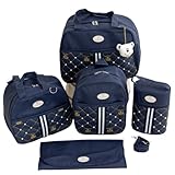 Kit Bolsa Maternidade, Mochila com Chaveiro de Ursinho, Bolsa Térmica, Trocador Impermeável, 5 Peças (Azul Marinho)