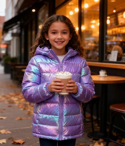 Image of Lovekider Hooded Puffer Jacket for Girls 4-12T Down-Alternative Winter Coat Shiny Outerwear for Kids