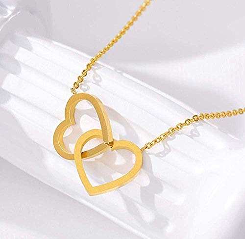 Preisvergleich Produktbild CKAWM Halskette Halskette Doppelherz Lariat Anhänger Halsketten Für Frauen Liebe Schmuck Brautjungfer Geschenke Edelstahl
