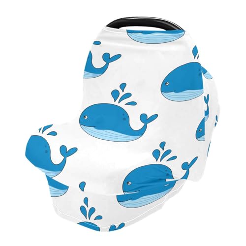 Nesatuwa Baby Car Seat Cover Blue Whales Breastfeeding Covers Stretchy Breathable Multi-Use Cover Carseat Canopy for Girls and Boys