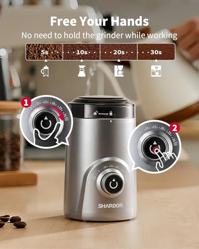 Image of SHARDOR Electric Super Silent Blade Coffee Grinder, Timed Grind Control Rotary Knob, Adjustable Coarse to Fine for Coffee Beans, Spices & Herbs, Silver
