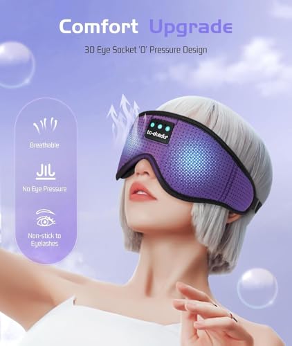 Image of LC-dolida Bluetooth Sleep Mask Sleep Headphones Bluetooth Wireless Music Eye Mask, Ideal for Travel, Night Work,Side Sleeping and Office Use for Both Men and Women, Purple