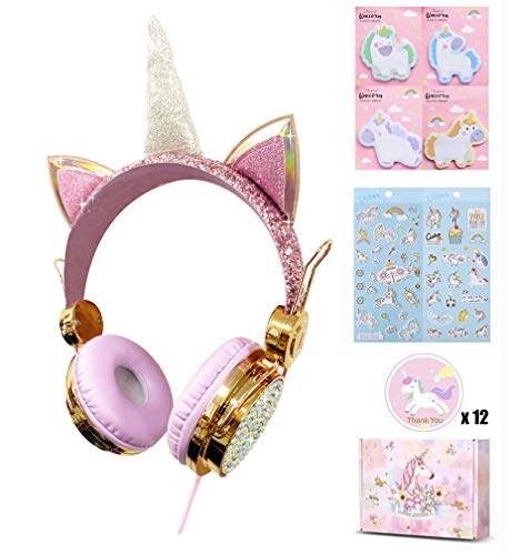 Unicorn Kids Headphones for Girls Children Teens, Wired Headphones for Kids with Adjustable