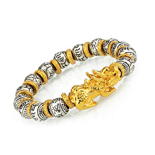 Prime Feng Shui Pulsera Porsperity Mantra Bead Pulsera con Big Golden Pi Xiu/Pi Yao Atrae riqueza y buena suerte