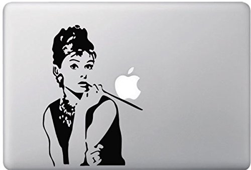 Vati Hojas desprendibles Creativo Audrey Hepburn Desayuno con Diamantes Sticker Decal Skin Arte Negro para Apple Macbook Pro Aire Mac 13" 15" Pulgadas/Unibody 13" 15" Pulgadas Portátil