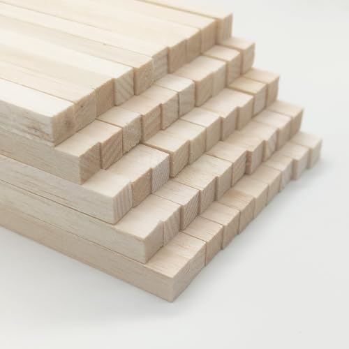 Lot de 50 tiges carrées en bois de balsa pour travaux manuels et modélisme (10 x 10 x 300 mm)