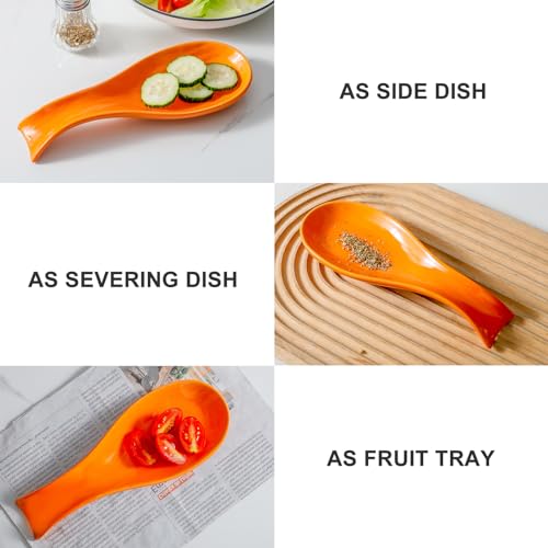Image of Hasense Spoon Rest for Stove Top, Cooking Spoon Holder for Kitchen Counter, Porcelain Utensil Rest for Spatula, Ladle and Tong, Modern Classic Kitchen Coffee Bar Decor, Housewarming Gift, Orange