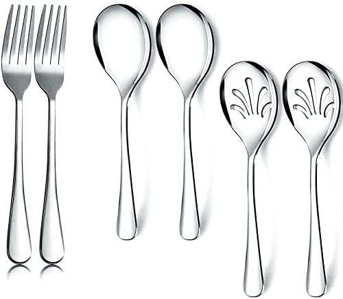 Hohscheid Serving Spoons x 2, Slotted Spoons x 2, Serving Forks x 2, Stainless Steel 9 Inch Catering Serving Utensils Set of 6 for Buffet Parties Banquet