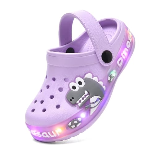 GULAKY Zoccoli per bambini, pantofole per bambini, sandali per ragazze, scarpe da giardino, strisce LED, Dolce Viola, 25 EU