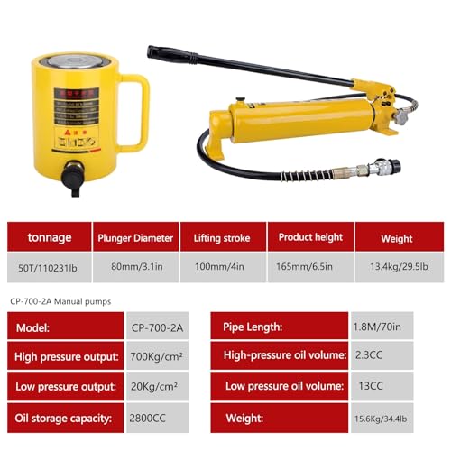 Cric hydraulique avec pompe manuelle pour soulever des charges lourdes – Rétraction automatique Idéal pour les navires, ponts et projets de construction