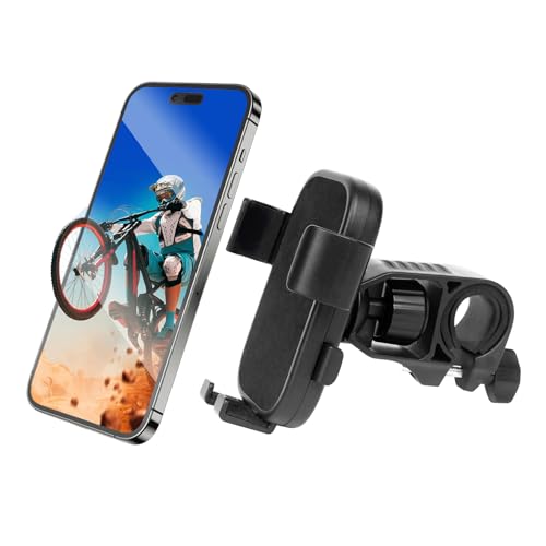 Mechrig Motorcycle Phone Holder, Anti Shake Bicycle Phone Clamp for Road Ebike/Scooter/Stroller-One Hand Operation 360°Rotation,Bike Accessories Handlebar Clip Holder, Black 94003