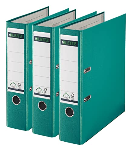 Leitz Qualitäts-Ordner 180° Plastik, A4, Türkis, 8,2 cm Rückenbreite, PP-laminierter Einband, 10105052 (3)