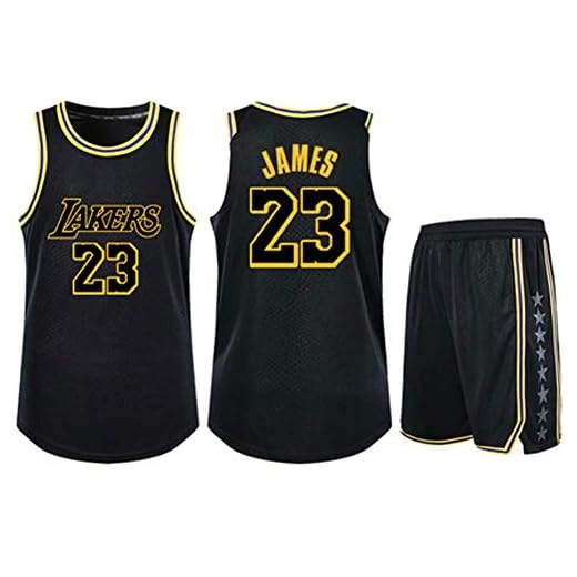 Lebron James # 23 Kobe Bryant # 24 Lakers Basketball Jersey Hombre Camisetas + Shorts Traje - Sudadera sin Mangas de Secado rápido de Malla para niños/Adultos-Black-L