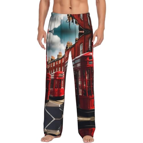 Pantalon de pyjama rouge London Street XL noir ample et long pour homme et femme