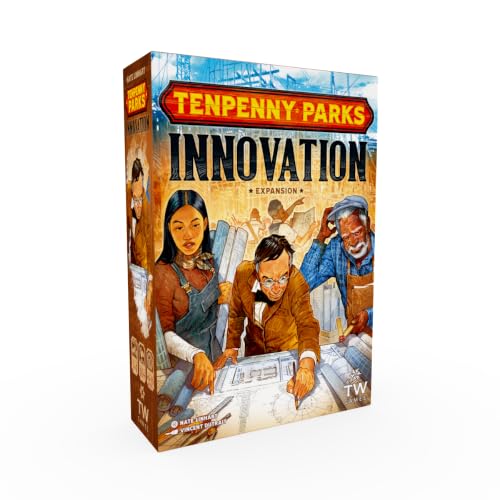 Thunderworks Games Tenpenny Parks: Innovation | Expansion for the Theme Park Building Board Game | New Attractions, Player Boards, Research Track, Monuments | 1-4 Players Ages 14
