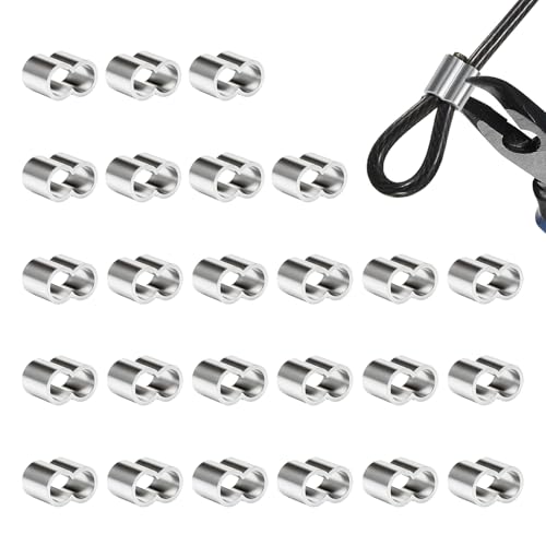 Set de 25 Abrazaderas de Cable de Aluminio 8mm Manguitos de Engarce Resistentes para Cuerda de 8mm a 9mm Ideal para Cables de Acero Tendederos Instalaciones de Jardín y Colgar Cuadros