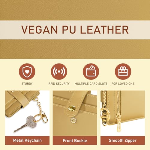 Image of Jogjam Ginger Yellow Rfid Ladies Wallet, Small Slim Thin Compact Credit Card Women Wallet, PU Leather Bifold Cash Zipper Coin Pocket ID Window for Female
