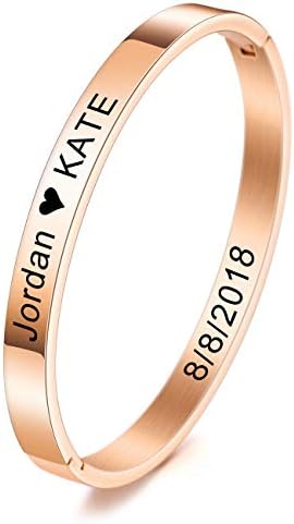 MeMeDIY Personalized Bracelet Engraving Name Identification ID Customized for Women Girls Stainless Steel Cuff Bangle (Small and Large Sizes, 6 Colors)