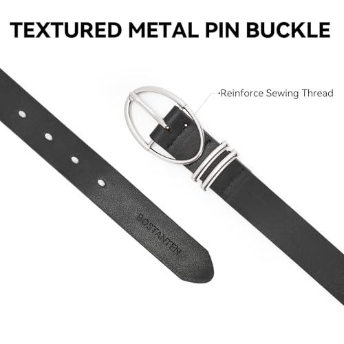 BOSTANTEN Women Belts For Jeans Dresses Pants Trendy Ladies Leather Waist Black Belt with Silver Oval Buckle4