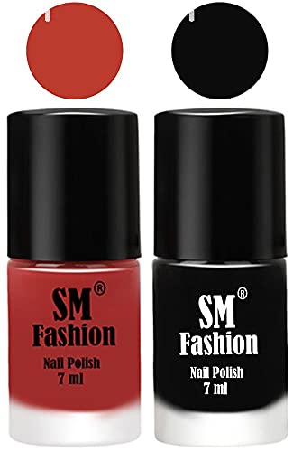 Image of Long Lasting Nail Polish | Nail Paint Combo 7 ml Each) - Set of 2 Dark Peach-Black