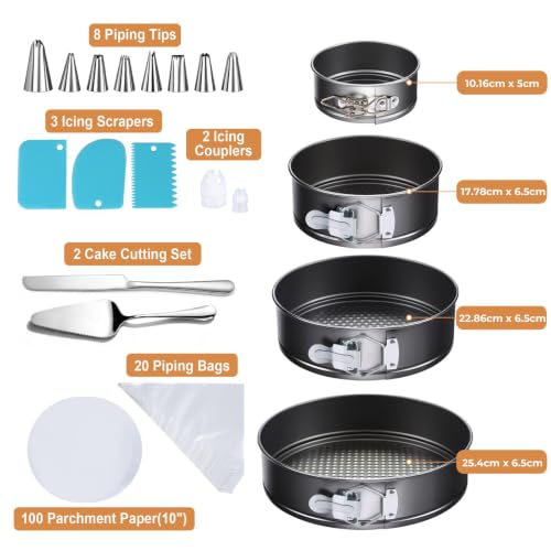 BEWOS Springform-Backform-Set 139-Teilig – 11/18/23/26 cm Antihaftbeschichtete Kuchenbackformen, Spülmaschinenfest, inklusive Backpapier… – Ansicht 2
