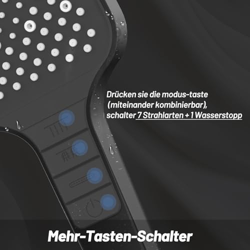 VEHHE Duschkopf mit 1.5M Schlauch, 7 Strahlarten Duschkopf Wassersparend, Duschkopf Regendusche mit Stopptaste und selbstreinigender Silikondüse, Einhand-Einstellung Gross Duschbrause Druckerhöhend