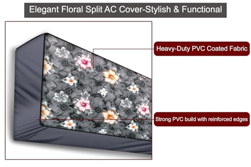 Image of The Furnishing Tree Split AC cover for indoor and outdoor unit of 1 ton waterproof and dustproof Grey Floral pattern