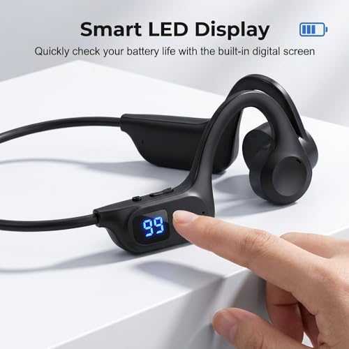 Image of 2026 Upgrade Bone Conduction Headphones Bluetooth, Open Ear Headphones with LED, Wireless Earbuds Sport Earphones for Running, Workouts, Sweat & Water Resistant, 8H Playtime (White)