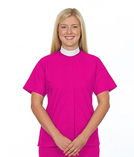 FOR HIS SERVICE Ladies Full Collar Clergy Shirt - (Includes Banded Collar) - Short Sleeves - Fuschia, 22